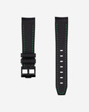 Curved Vertech Rubber Strap - Black & Green Stitches - OM Luxury