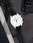 Curved Vertech Rubber Strap - Black & White Stitches - OM Luxury