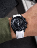 Curved Vertech Rubber Strap - White & Black Stitches - OM Luxury