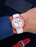 Curved Vertech Rubber Strap - White & Red Stitches - OM Luxury